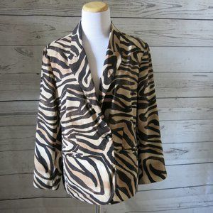 Chico's One Button Long Sleeve Animal Print Padded Shoulder Blazer Jacket Size 2